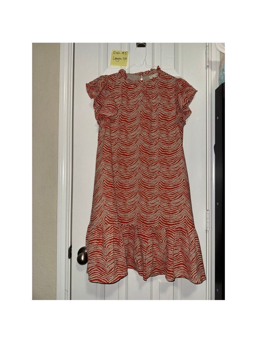 Women's Pinch Orange Beige Zebra Print Ruffle Mini Dress M